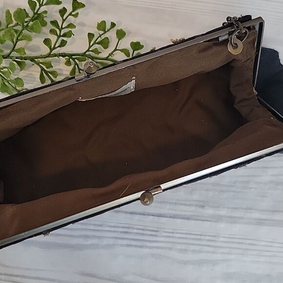 Coldwater Creek Black Beaded Boho Style Clutch Mini Handbag - Picture 7 of 11